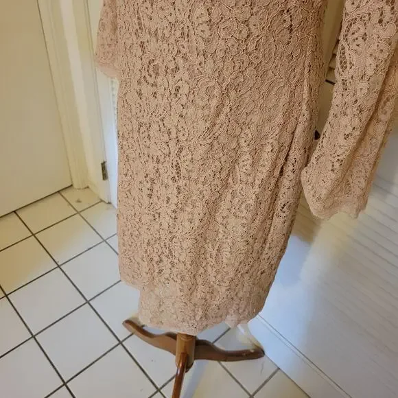 Adrianna Papell Pink Floral Lace Sheath Dress Size 12 3/4 Sleeve Formal - Picture 5 of 10